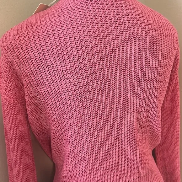 Hyped Unicorn Pink Front Tie Knot Long Sleeve Knit Cropped Cardigan Size S/M NWT - Picture 8 of 9